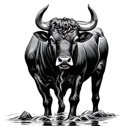 Bull Standing In A Creek