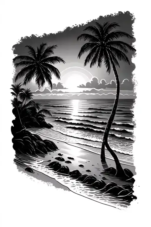 Palm Trees On A Beach With A Sunset