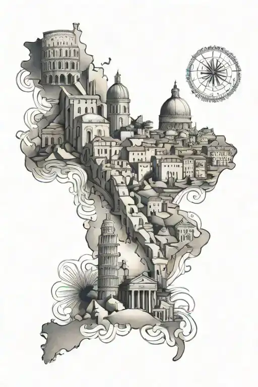 Travel Inspired Tattoo Featuring Italy Landmarks Incorporated