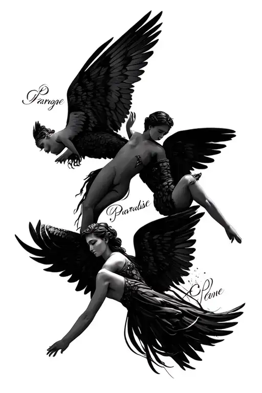 Paradise Angels Flying And Heatt With Names Written