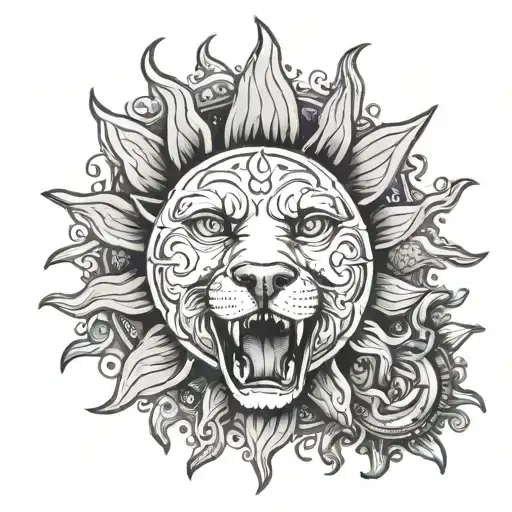 Sun With Female And Childish Face Dog's Mouth