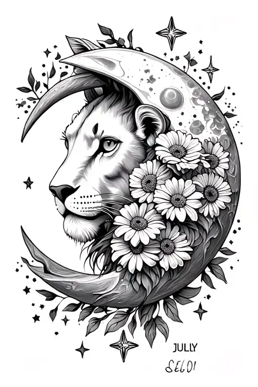 Leo Astro Sign Birth Flowers July Moon Surrounded By Stars