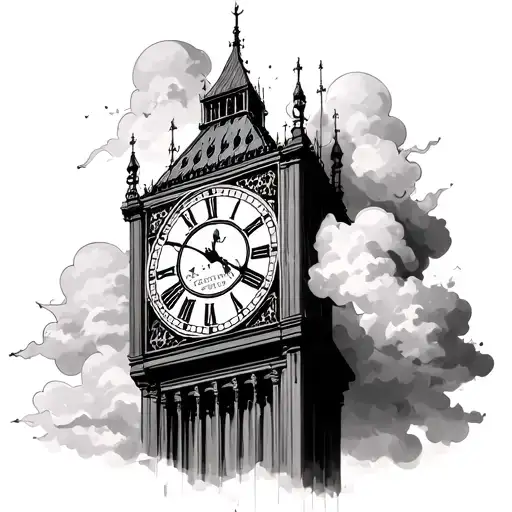 Whole Clock Tower With Clouds