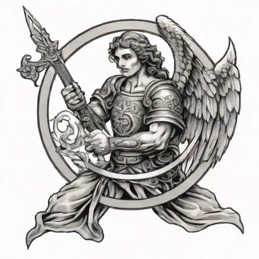 Angel Holding A Sword In A Circle With Gott Mit Uns