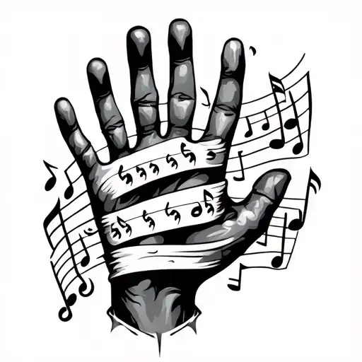 Banner Wrapped On Hand Print Thea With Music Notes Around It