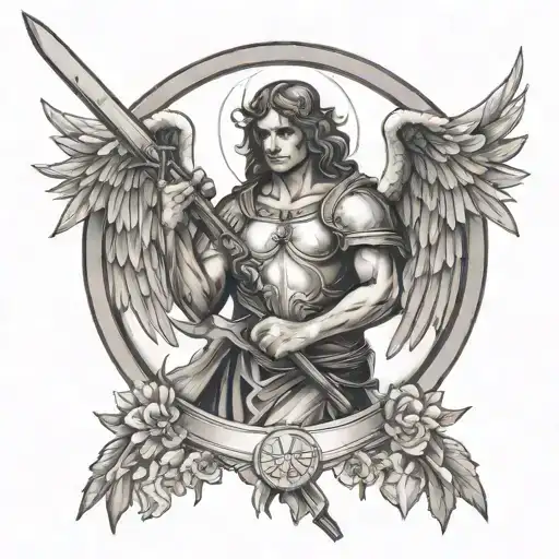 Angel Holding A Sword In A Circle With Gott Mit Uns