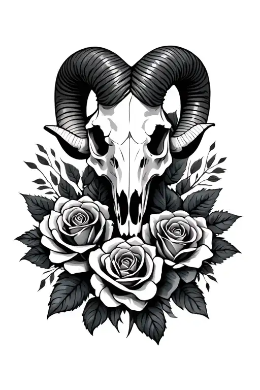 Ram Skull And Roses