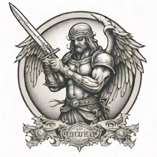 Warrior Angel Holding A Sword In A Circle With Gott Mit Uns