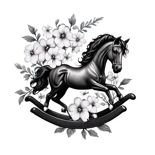 Rocking Horse And Forget Me Not Flowers