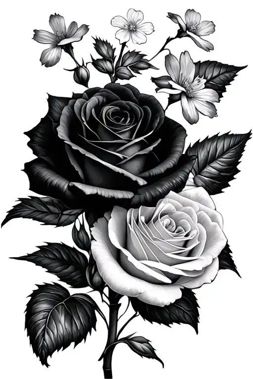 Black And White Roses And Forget Me Not Flowers