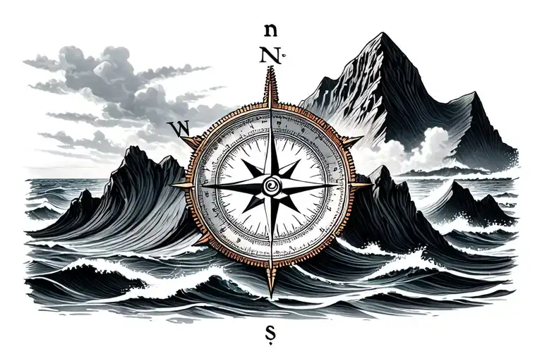 Compass Ocean And Mountain