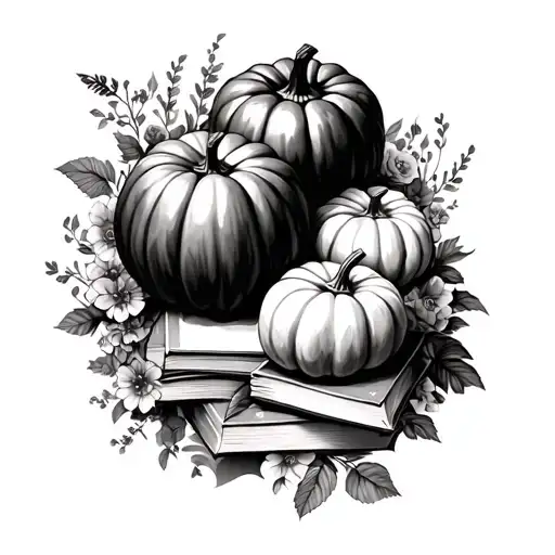 Pumpkins And Books Surrounded By Florals