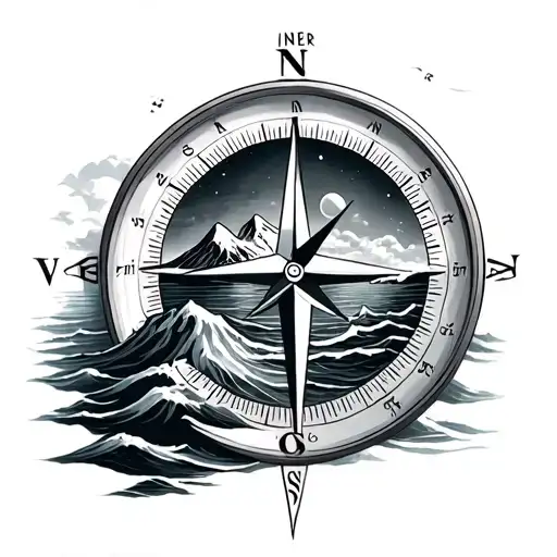 Compass With Ocean And Mountain