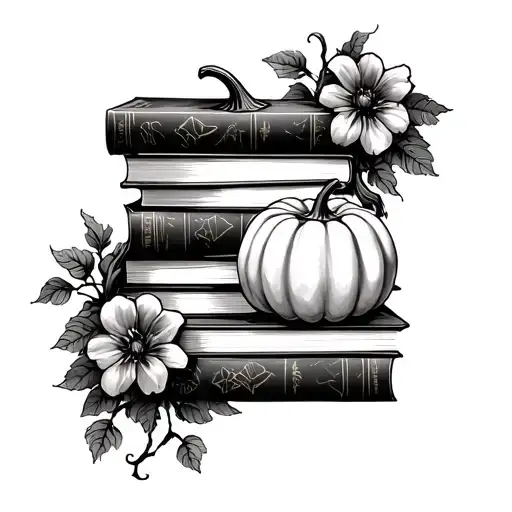 Books And Pumpkins With Flowers On Vines