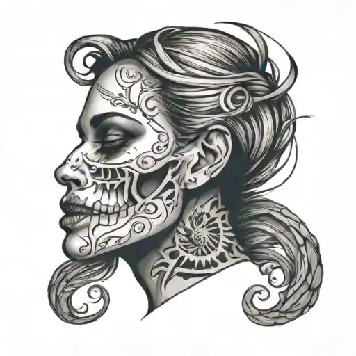 Woman Face And Skull
