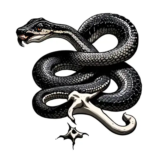Snake Coiled Around A Broken Bone