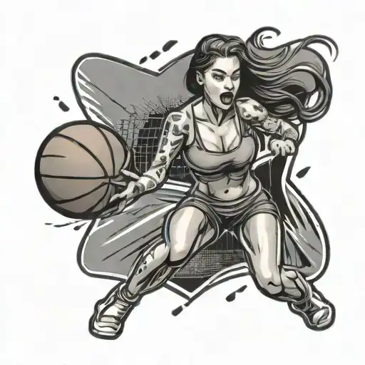 A Girl In Bikini Playing Basketball Player Dribbling