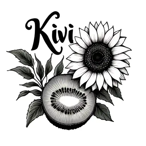 Small Simple Wrist Tatto That Says Kiwi With A Sunflower Next To It