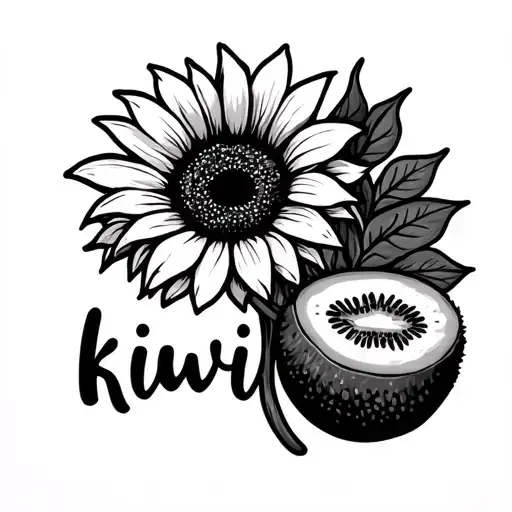 Small Simple Wrist Tatto That Says Kiwi With A Sunflower Next To It With No Drawing Of A Kiwi