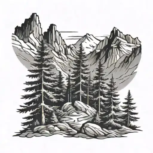 Pine Trees And Mountains
