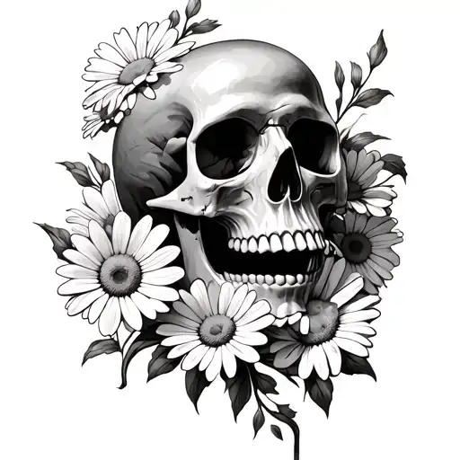 Skull And Daisies Falling