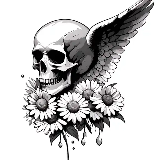 Skull And Daisies Falling Angel