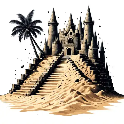 Sand Castle With Stairs Rising Around It
