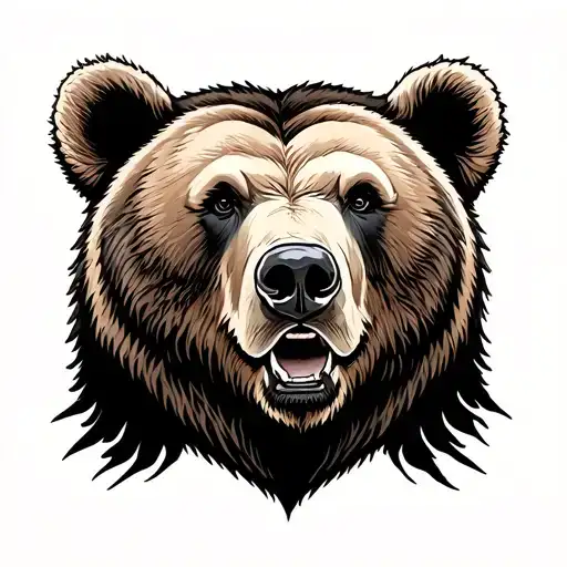 Grizzly Bear Head Tattoo On Upper Back