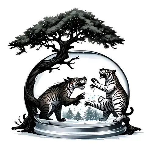 Demon Holding Out Snow Globe With Tigers Playfighting Under A Tree Inside