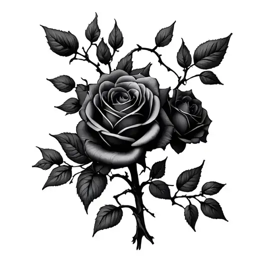 Black Roses On Thorn Vines Growing