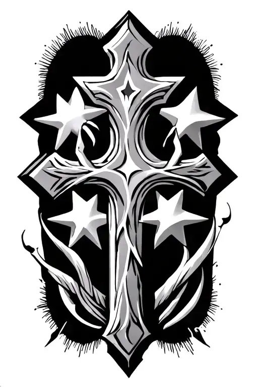 Three Crosses With Stars Behind Them