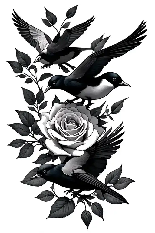 Multiple Birds And One Long Rose