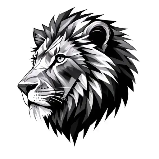 A Lion's Head Composed Of Intricate Geometric Shapes Inspired By Hiking Trails