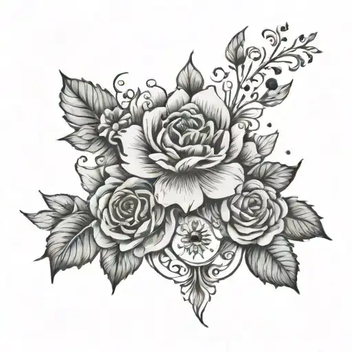 Half Sleeve Flowers And Heartbeat Line