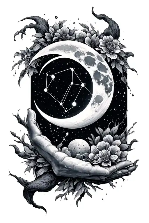 Cancer Constellation With A Background Ambre Of The Moon