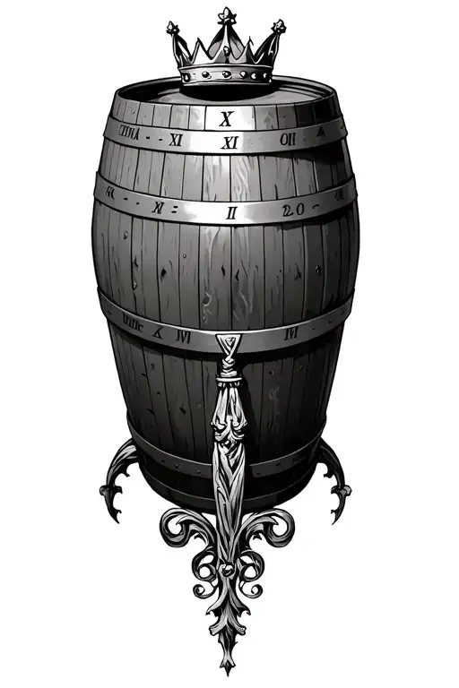 Whiskey Barrel With Roman Numerals And A Kings Crown Above It Realistic