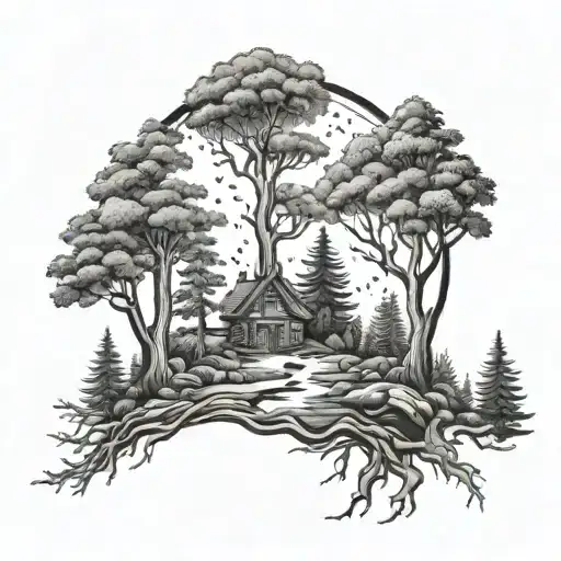 Forest Scene With Mother Father Son