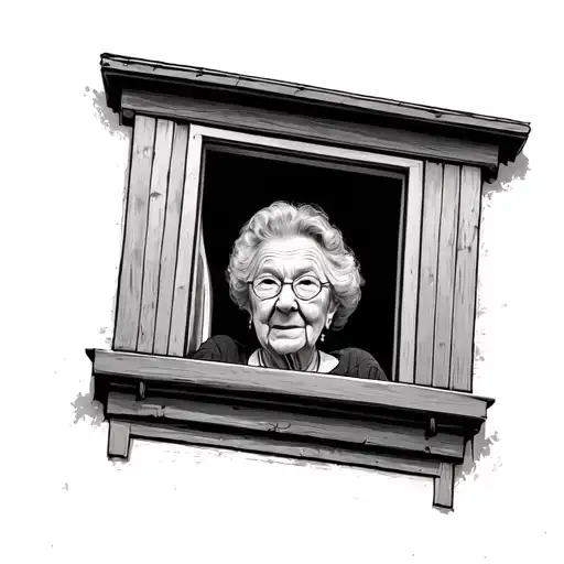 A Grandma Looks Curiously From A Roof Window