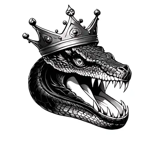 Snake Head Mouth Open With Tounge Showing And Crown On Head