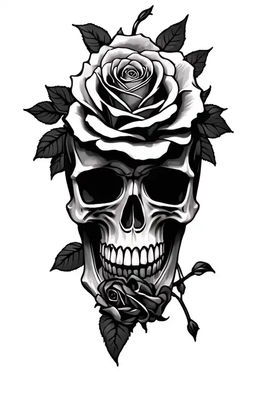 Black Skull And Roses Intertwined