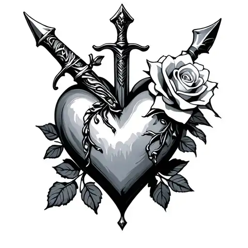 Heart With Dagger And Rose