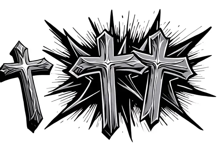 Three Crosses With Stars In Background Representing