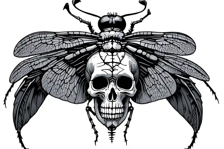 Dragonfly Made Of Realistic Skeleton Spine And Skull With Wings Up
