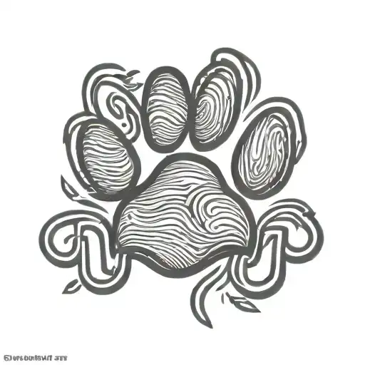 Paw Print Outline With Letter N Connecting The Paw