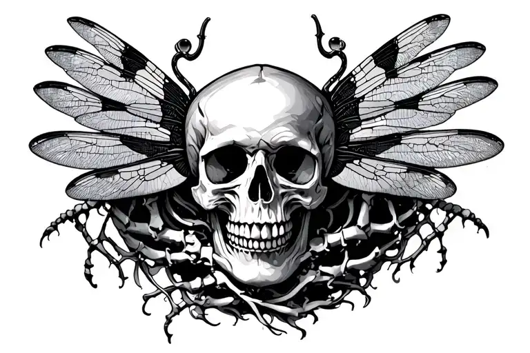 Human Spine And Skull With Dragonfly Wings Flying