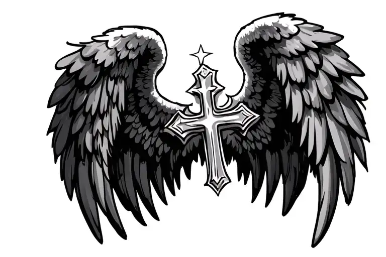 Three Crosses With Stars In Background Angel Wings