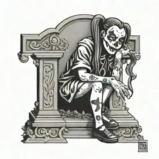 Insane Clown Posse Cemetery Girl Sitting On A Grave Stone With The Giggilo Logo On The Headstone