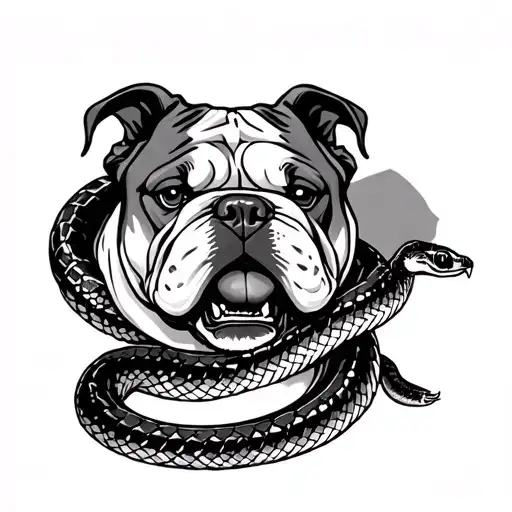 Bulldog Wrapped By A Rattlesnake