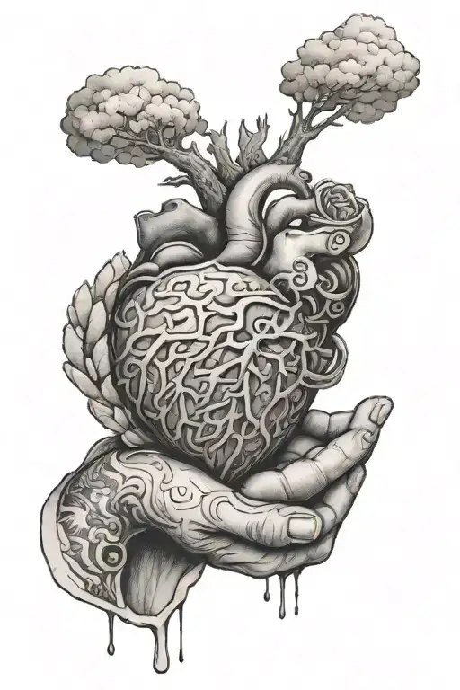 Mountain Sea Heart And Brain In Hands