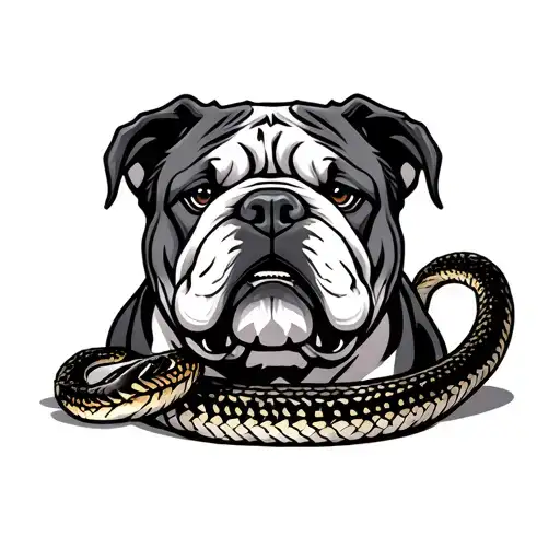 Bulldog With A Rattlesnake Around Its Body